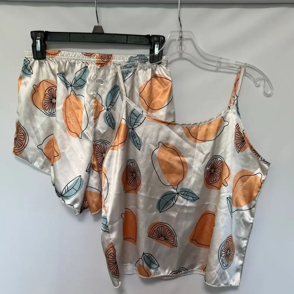 2 piece tank short pajama set citrus satin size medium